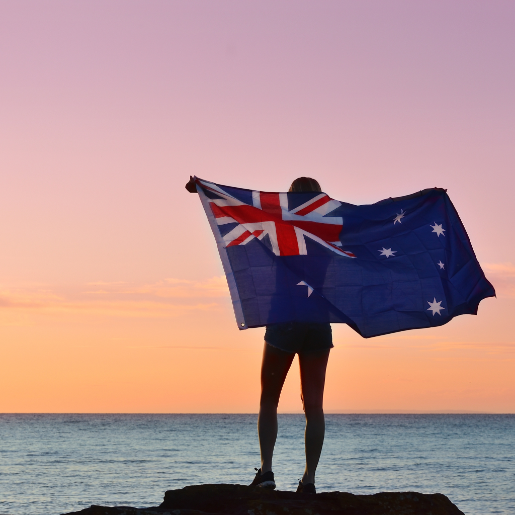 Girl with Australia's Flag on her back